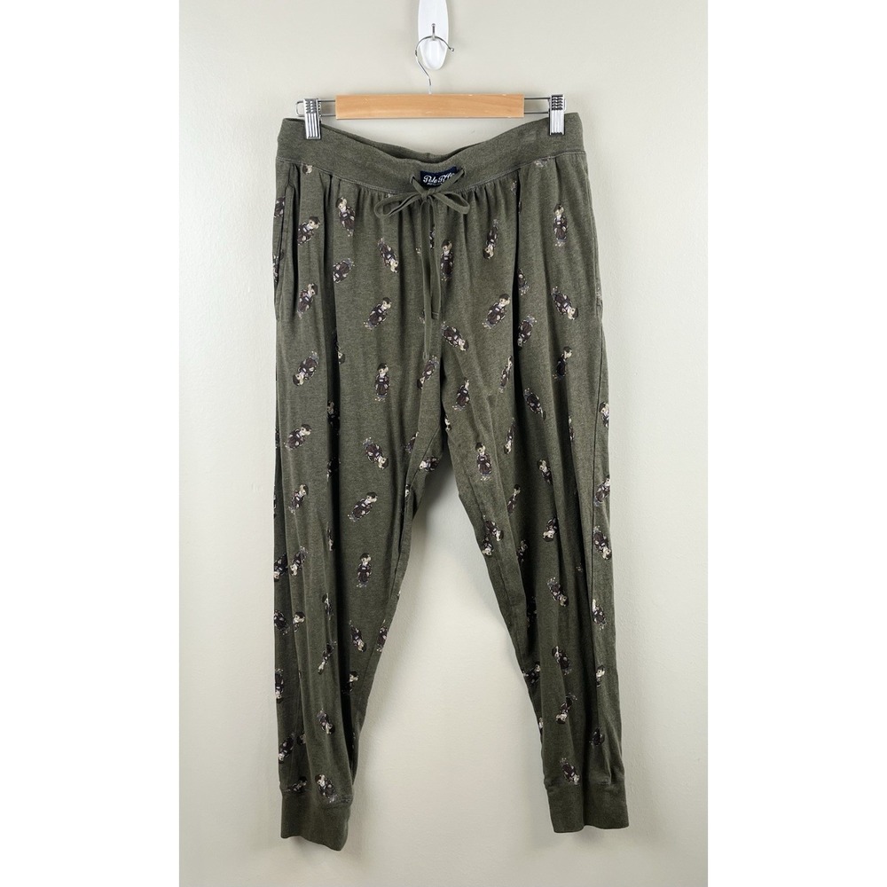 Polo Ralph‎ Lauren All Over Print Polo Bear Pajama Jogger Pants Army Green Lg